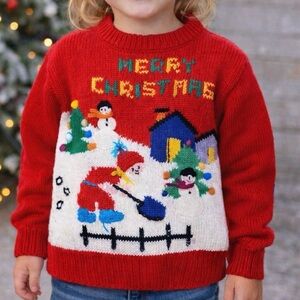 Rosie's Imports Vintage Kid’s Size S Merry Christmas Red/White Sweater Winter